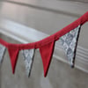 Mini Christmas Bunting - Red with Ivory and Grey Snowflake Grid Pattern