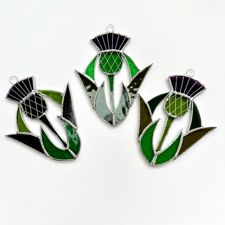 Stained Glass Thistle - Handmade Hanging Window Decoration 