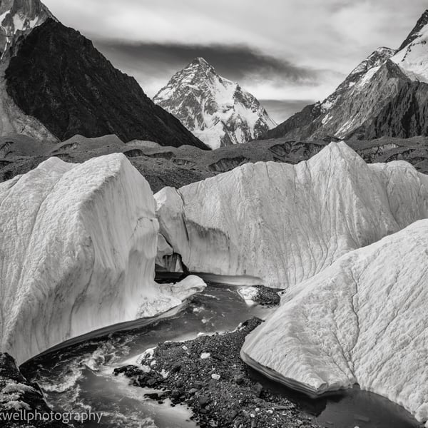 K2 mountain at dusk. A4 signed photographic print (unframed).