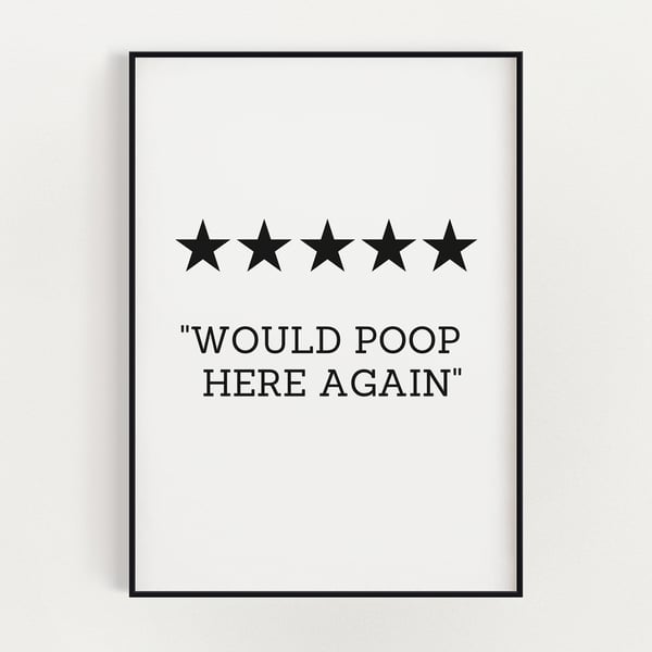 BATHROOM WALL ART, Would Poop Here Again, Bathroom Sign, Funny Wall Art Print