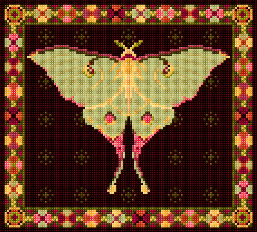 Luna Moth Tapestry Kit, Needlepoint Picture 