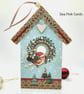 Nordic Christmas Birdhouse - hanging decoration, wooden ornament, robin