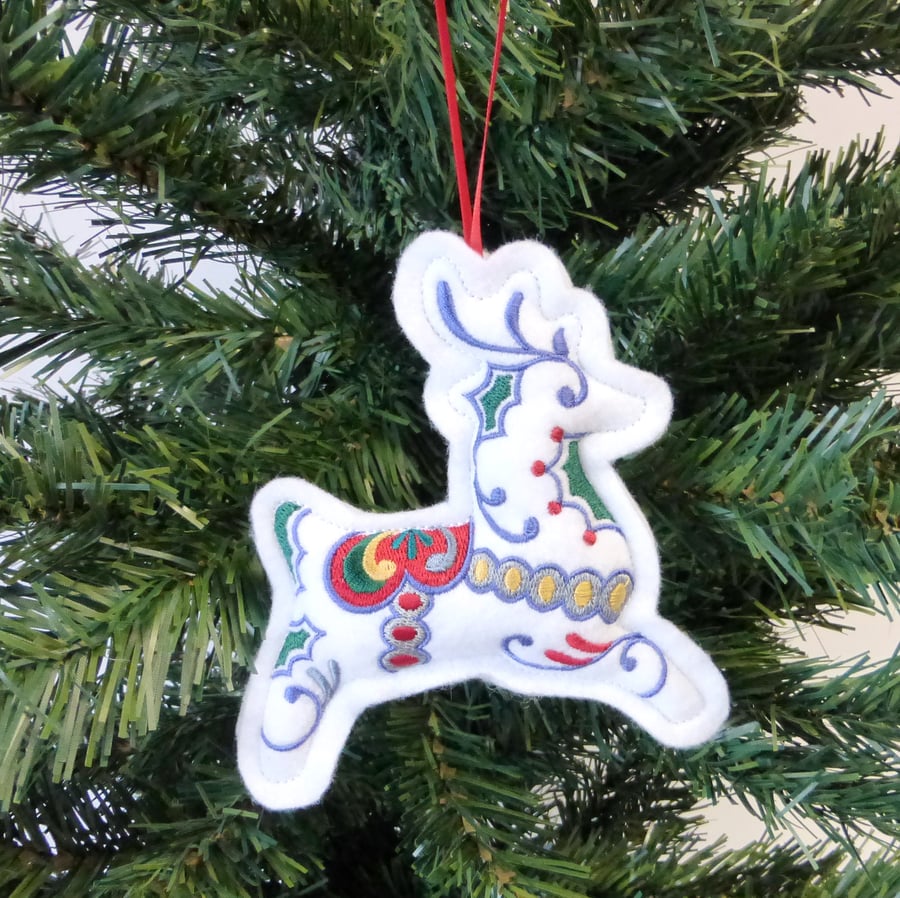 Christmas Reindeer decoration, embroidered
