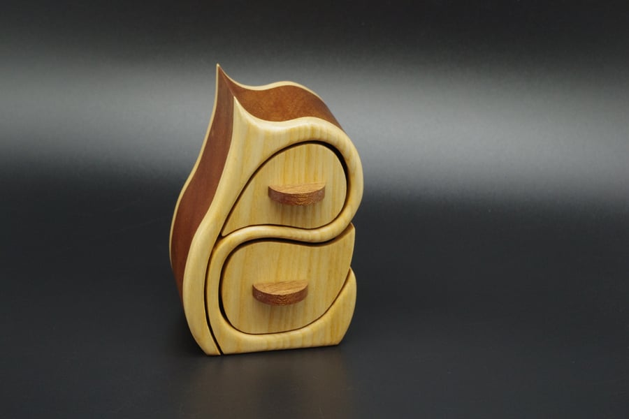 Handmade Wooden Trinket, Jewel Box. Scottish Ash and African Sapele.