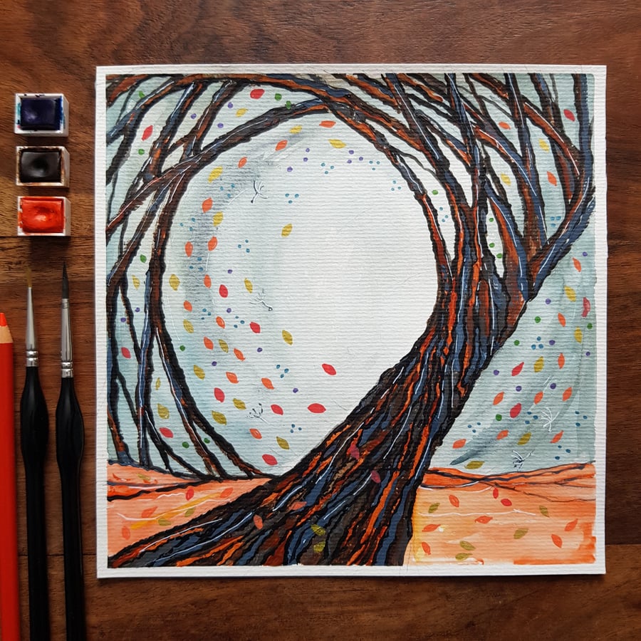 Tree with autumn leaves original artwork 