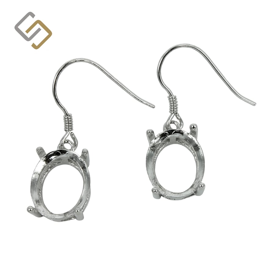 Earrings with 9x11mm Oval Basket Setting in Sterling Silver