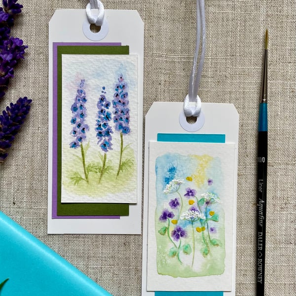 Pair of Hand painted, floral gift tags, summer flowers.