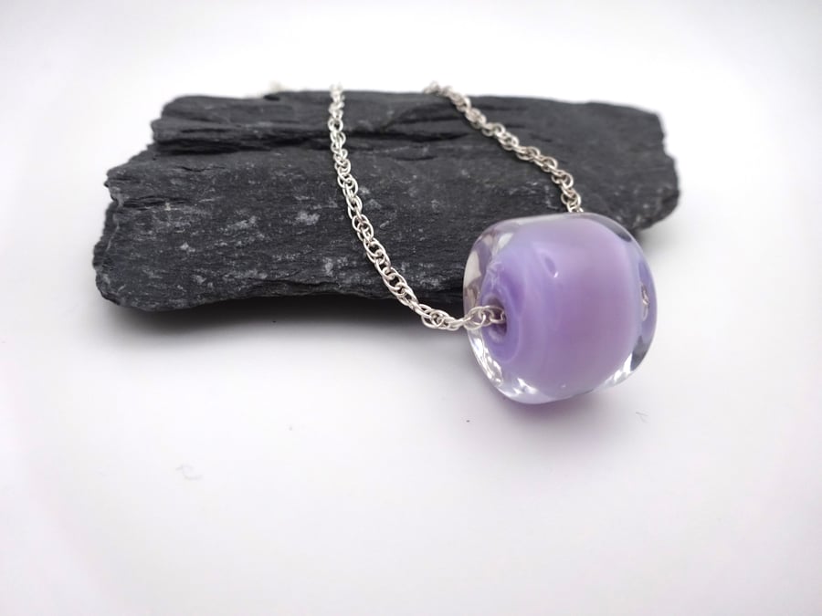 purple lampwork glass beaded pendant necklace