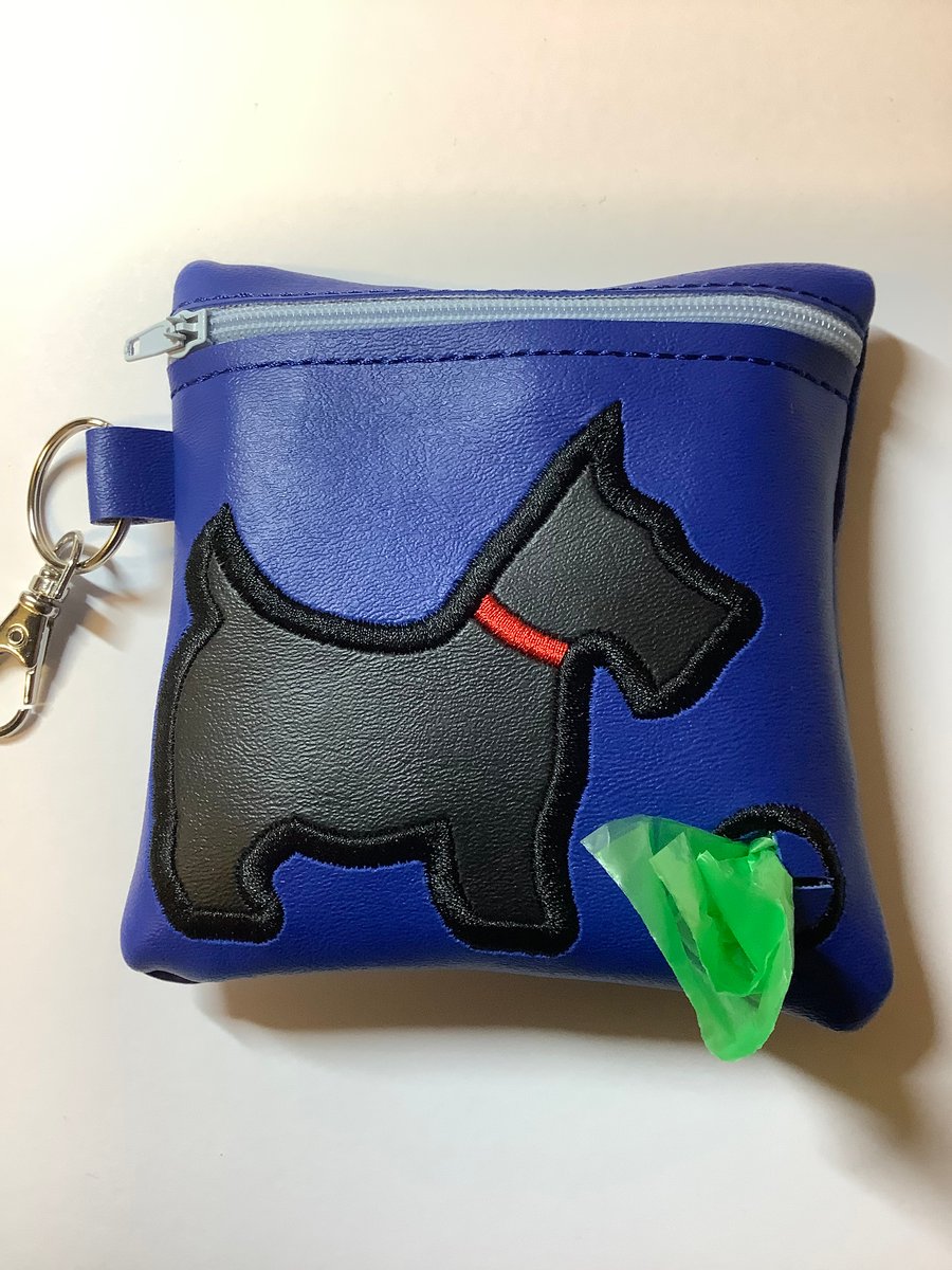 Attractive Embroidered Blue Faux leather dog poo bag dispenser,dog walking,