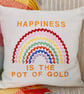 Embroidered Cushion: Happiness Rainbow