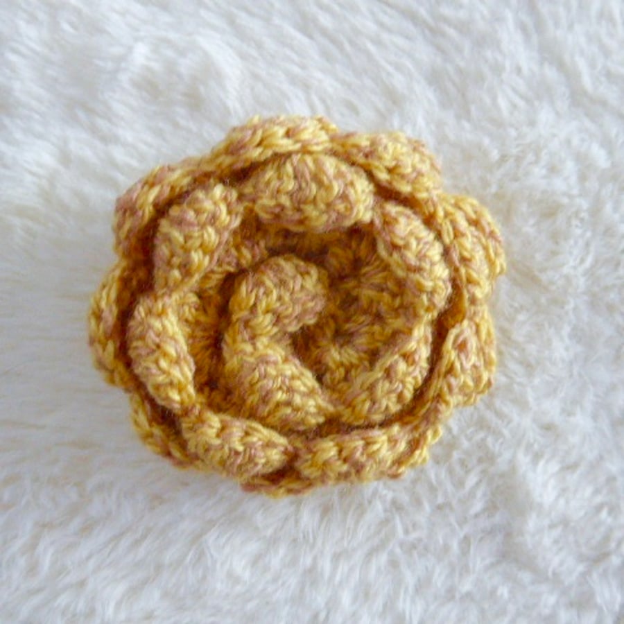 Crochet flower brooch, cabbage rose brooch