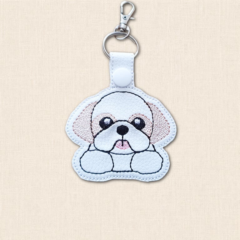 Kawaii Shih Tzu Keyring - Embroidered Cute Dog Bag Charm