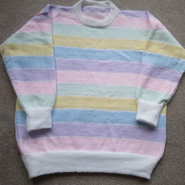 Pastel striped jumper in super soft baby acrylic. Perfect summer jumper