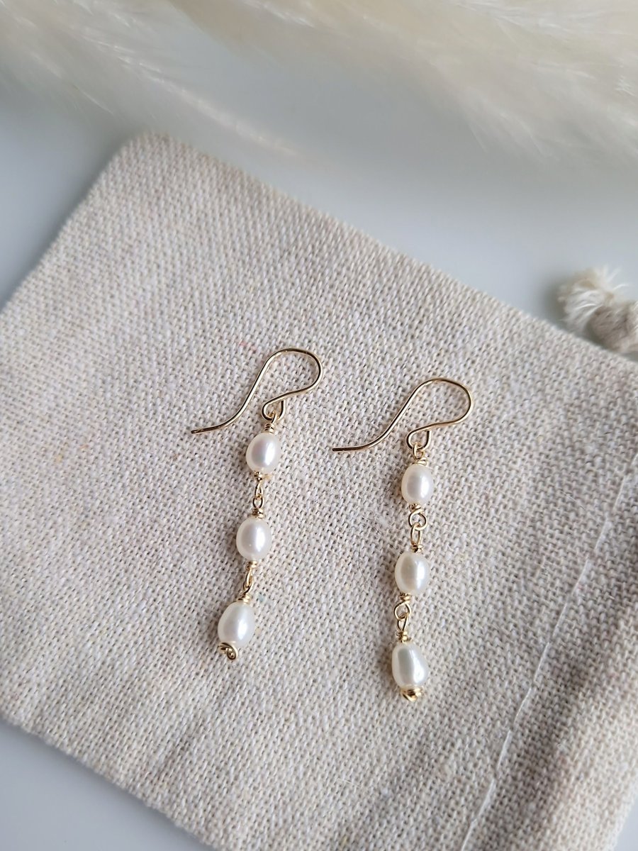 Genuine freshwater pearl and gold filled delicate drop earrings