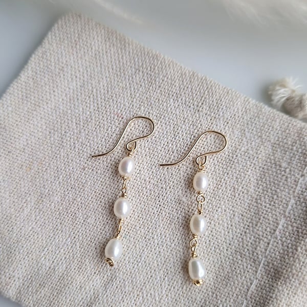 Genuine freshwater pearl and gold filled delicate drop earrings