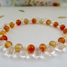 'Raindrops in Autumn' Carnelian and Czech glass stretchy bracelet 