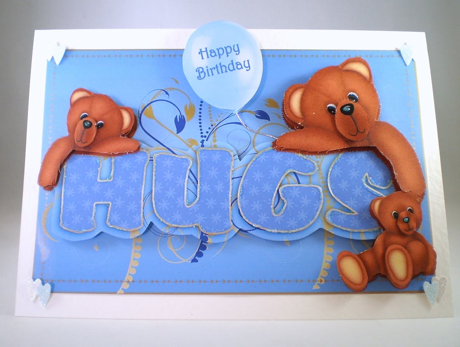 Boys Teddy 3D Birthday Card,handmade,cute,personalise