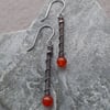 Copper Wire Wrapped Earrings With Orange Dyed Quartz
