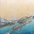 On a teal Tide I breaking wave sunset mixed media surf art picture series