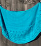 Soft Teal Blue Wool Unique Hand Knitted Crescent Lace Shawl Wrap Scarf - Image 3