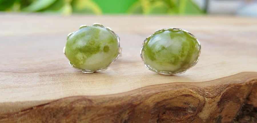 'Magically Marbled' unique Connemara Marble filigree earrings