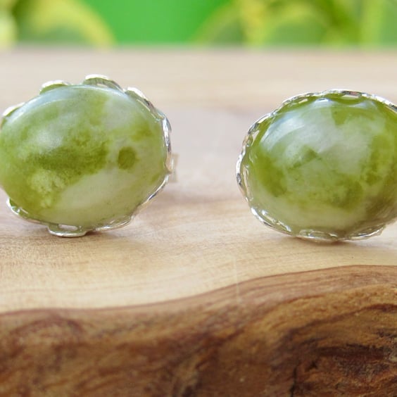 'Magically Marbled' unique Connemara Marble filigree earrings