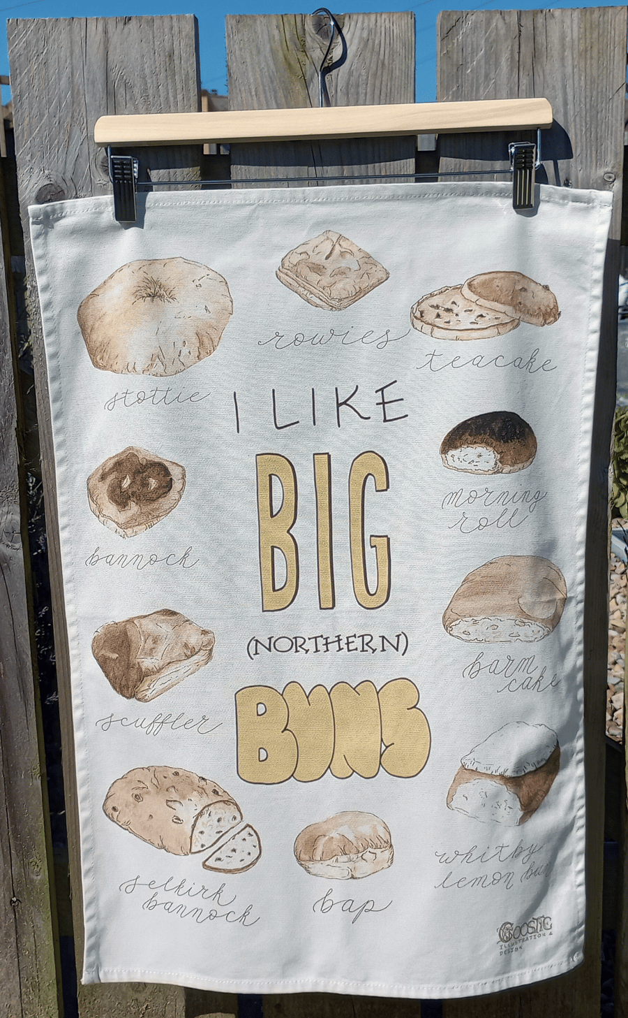 Big Northern Buns Illustrated 100% Organic Cotton Tea Towel