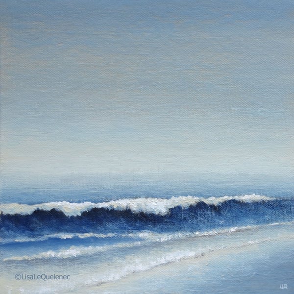 Waves on an evening beach original square painting coastal art seascape