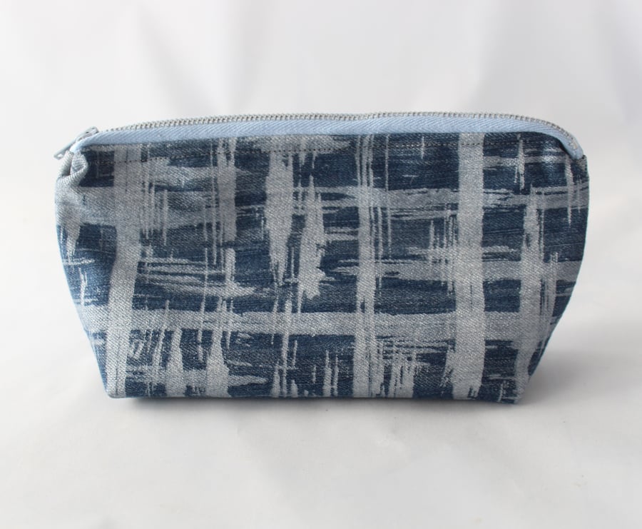  Blue makeup bag hand printed abstract print pouch zero waste,Eco friendly gift 