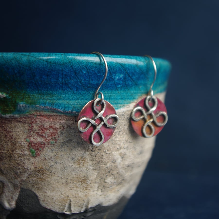 Silver and Copper Celtic Dangle Earrings