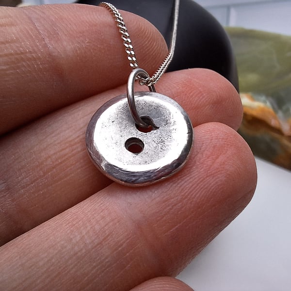 Button Charm in Fine Silver, sterling chain, sewing charm, button gift, necklace