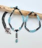 Aquamarine Jade & Hematite Necklace & Bracelet Set, Summer Seconds Sale