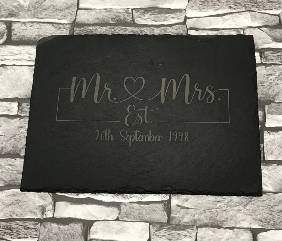 Mr & Mrs personalised slate serving plate