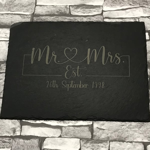 Mr & Mrs personalised slate serving plate
