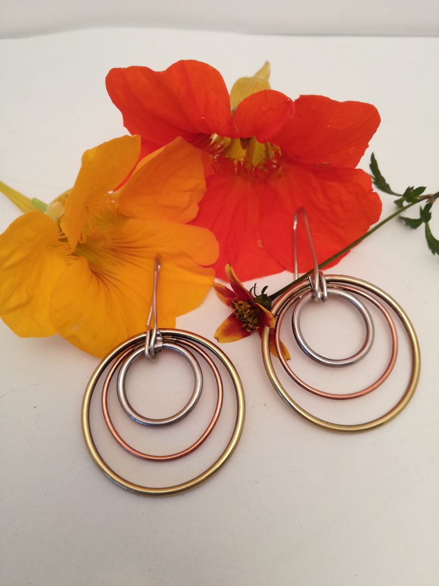 Copper, Silver & Brass hooped earrings