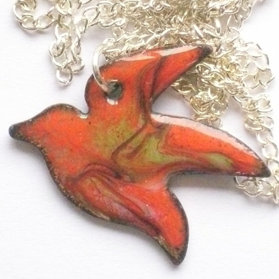 large bird pendant - red scrolled