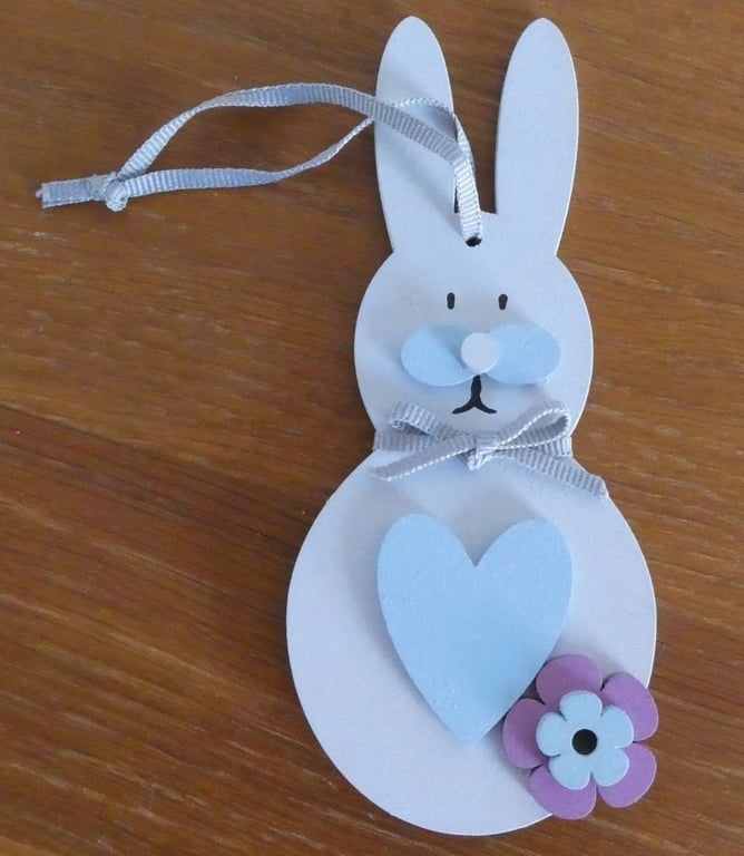 MDF Bunny Decoration - Grey & Blue