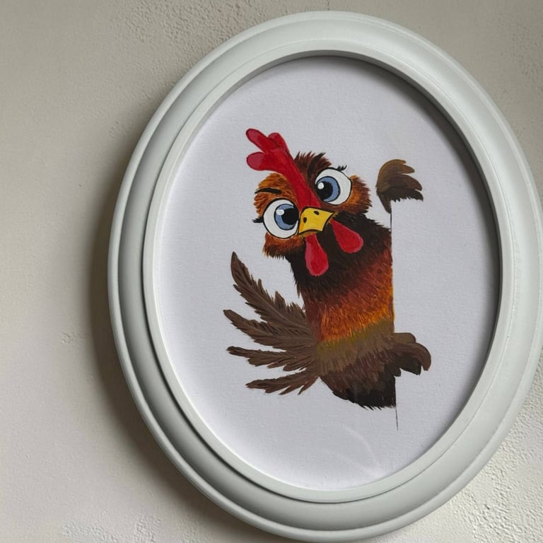Hand painted Rooster wall Art, framed Oval Acrylic Farmhouse Nursery Decor