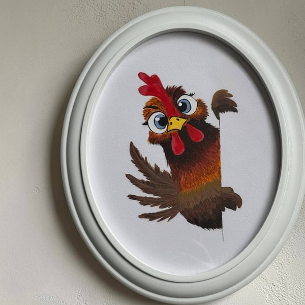 Hand painted Rooster wall Art, framed Oval Acrylic Farmhouse Nursery Decor