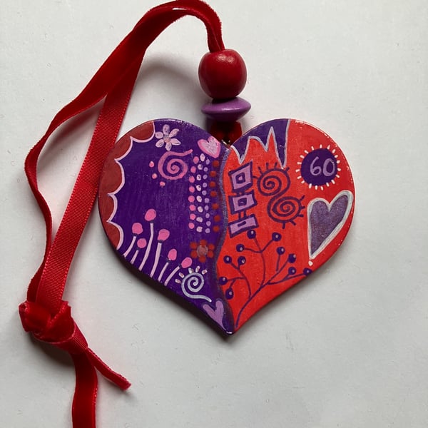 Hand painted wooden heart 60