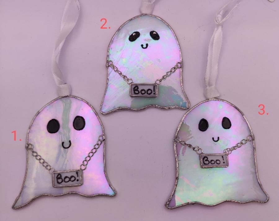 Hand made stained glass, cat ghosts