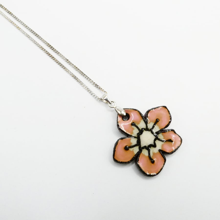 Cherry Blossom Pendant Necklace in pink, sakura