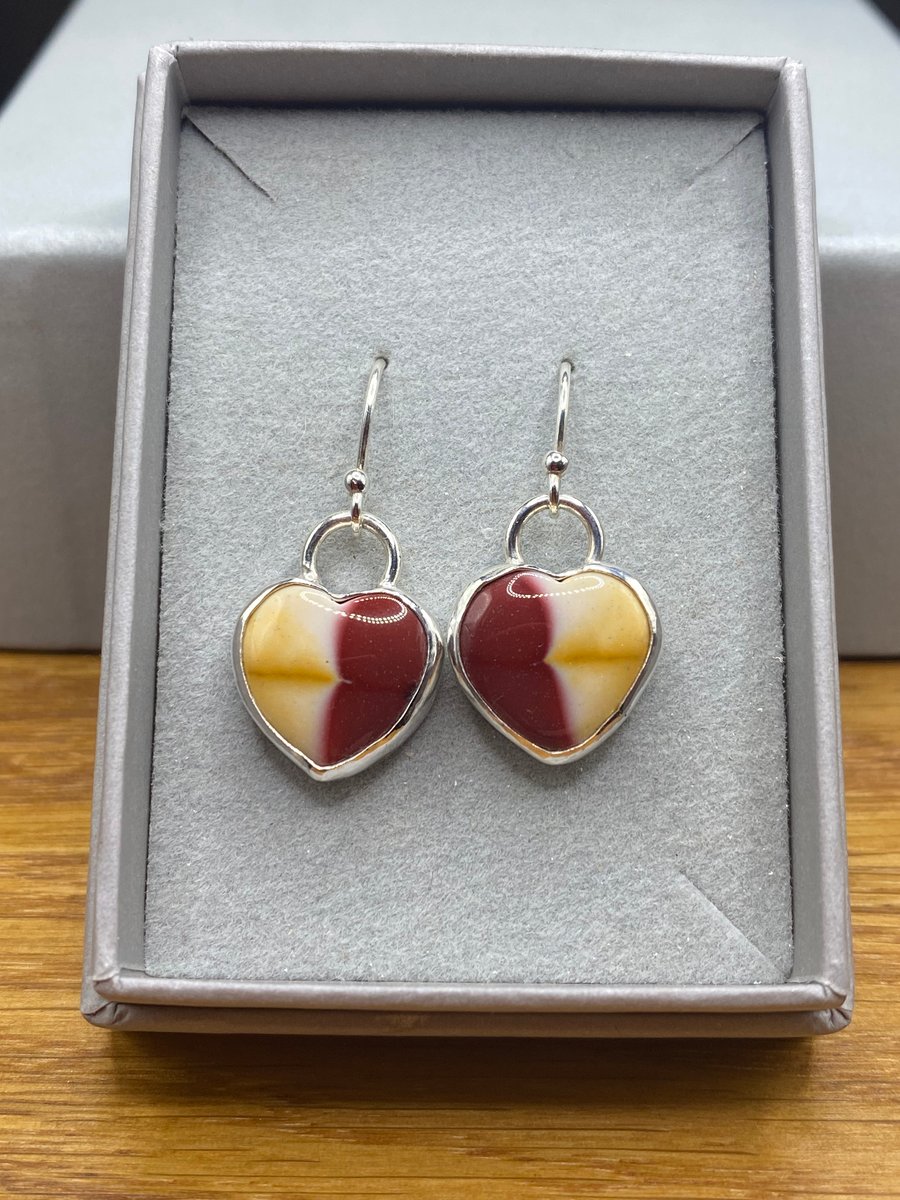 Heart Shaped Mookaite Dangle Earrings
