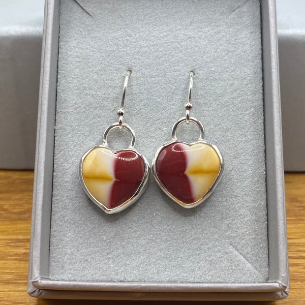 Heart Shaped Mookaite Dangle Earrings