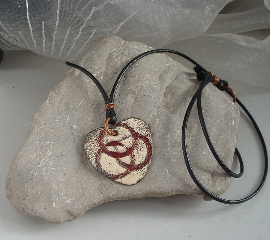 Celtic Heart Enamelled Rustic Copper Necklace