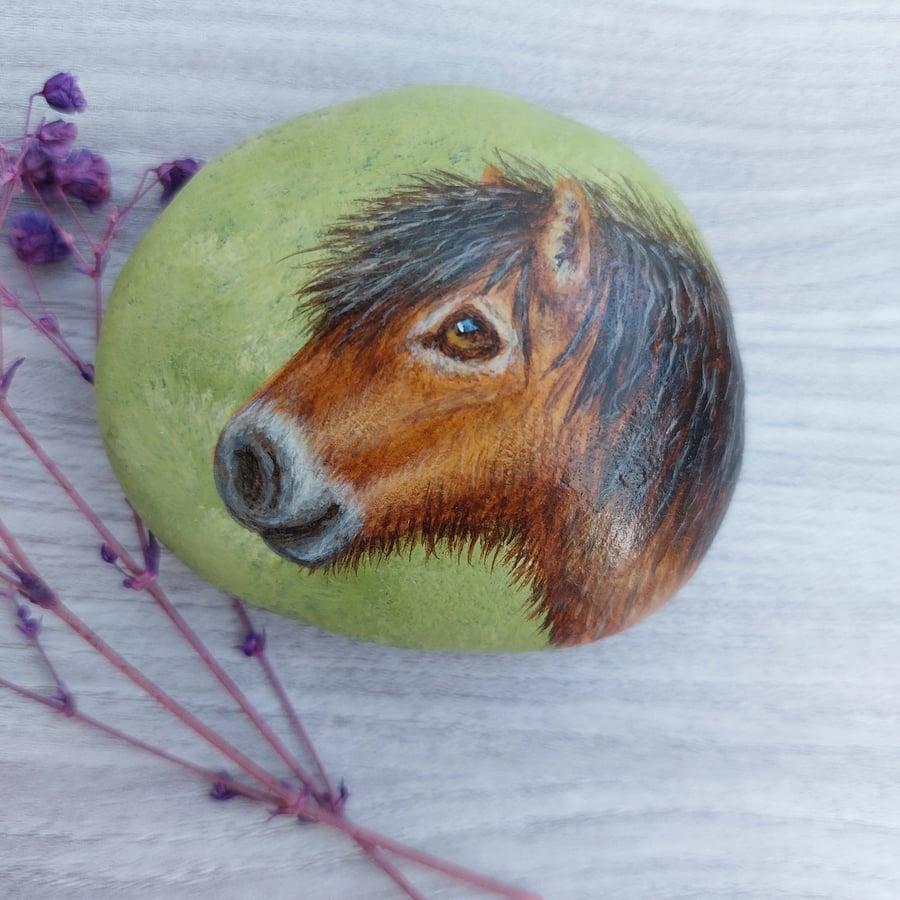 Exmoor Pony Hand Painted Pebble. Unique Gift for Native Pony Lovers