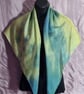 Pure Silk Scarf, Large Square, Blue, Yellow, and Green - Image 4