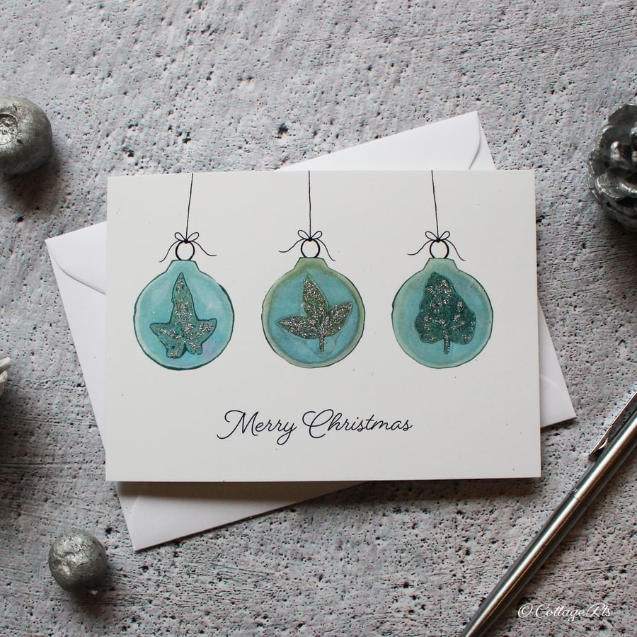 Bauble Christmas Card Hand Finished and Designed By CottageRts