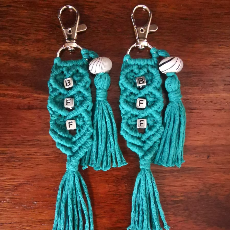 Handmade macrame Best friend keyring, boho keychain or bag charm