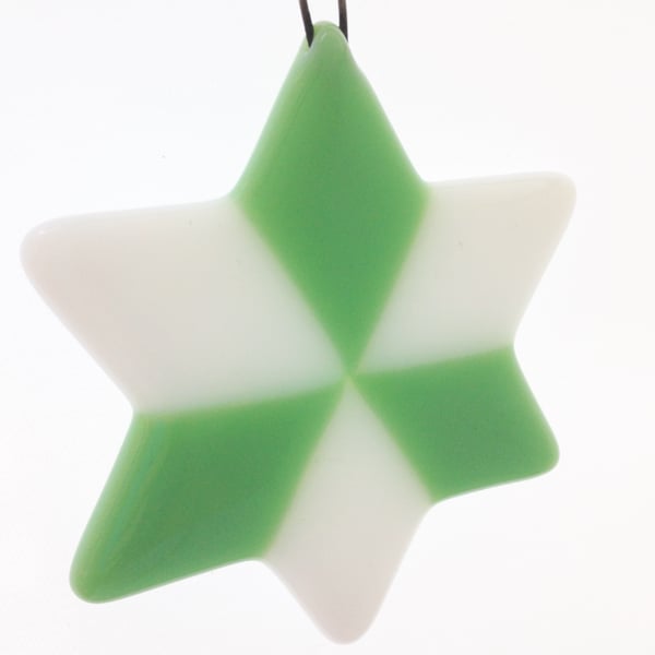 Mint Green & White Fused Glass Star Christmas Tree Decoration